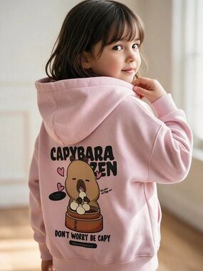 Zara Girls Pink Capybara Hoodie Size 6-7 Years Like New